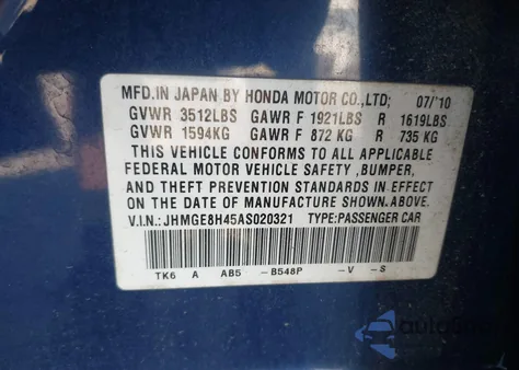 2010 Honda Fit Sport from USA, damaged, VIN JHMGE8H45AS020321
